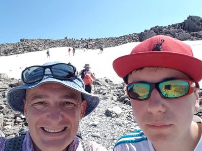 Two man with hats and glasses on at Ben Nevis Scotland