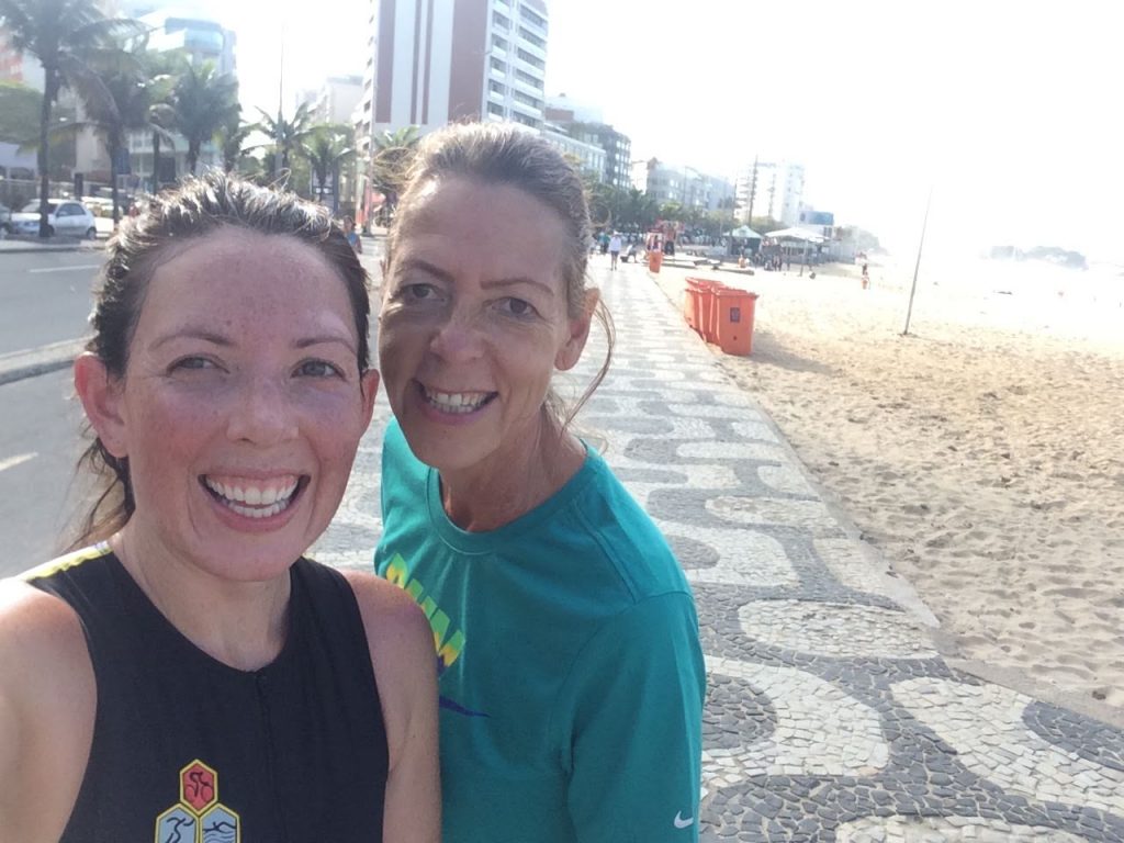 EduMais founder Diana Nijboer and volunteer Anna Bowman selfie after running training on Copacabana beach